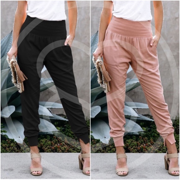 Ruched Black Jogger Pants - pink - Picture 2 of 5